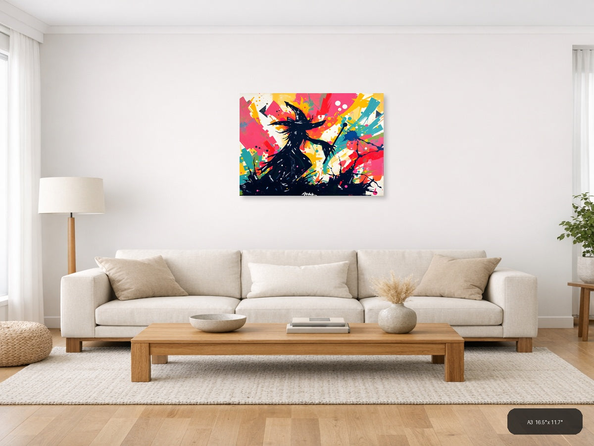 Abstract Black Silhouette Colorful Splash Wall Art — A3 / Living Room