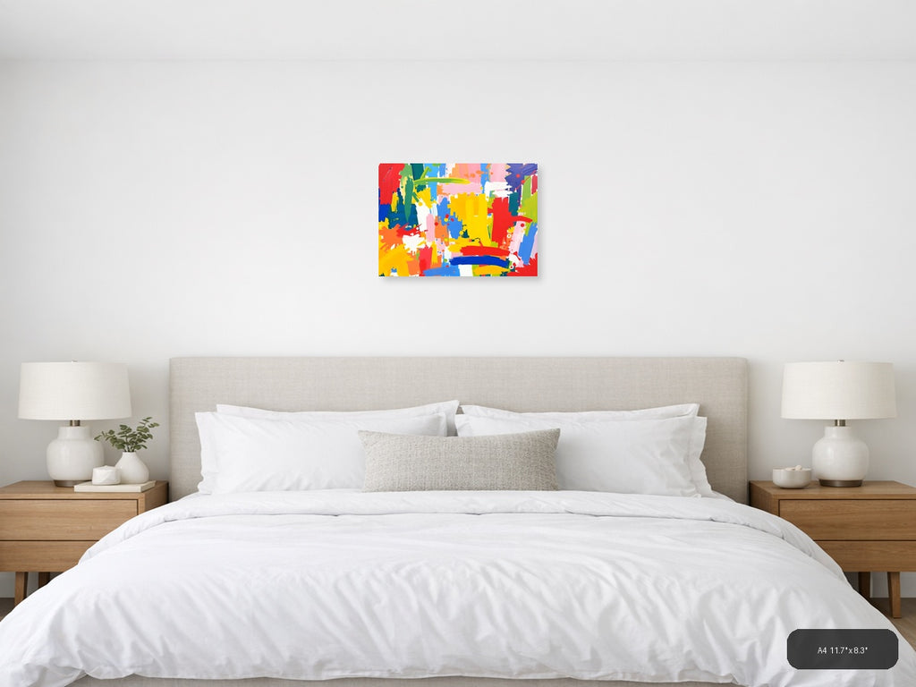 Vibrant Abstract Splatter Colorful Brushstrokes Wall Art — A4 / Bedroom