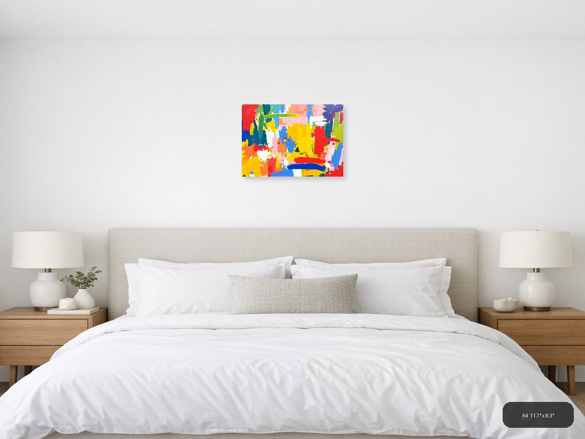 Vibrant Abstract Splatter Colorful Brushstrokes Wall Art — A4 / Bedroom