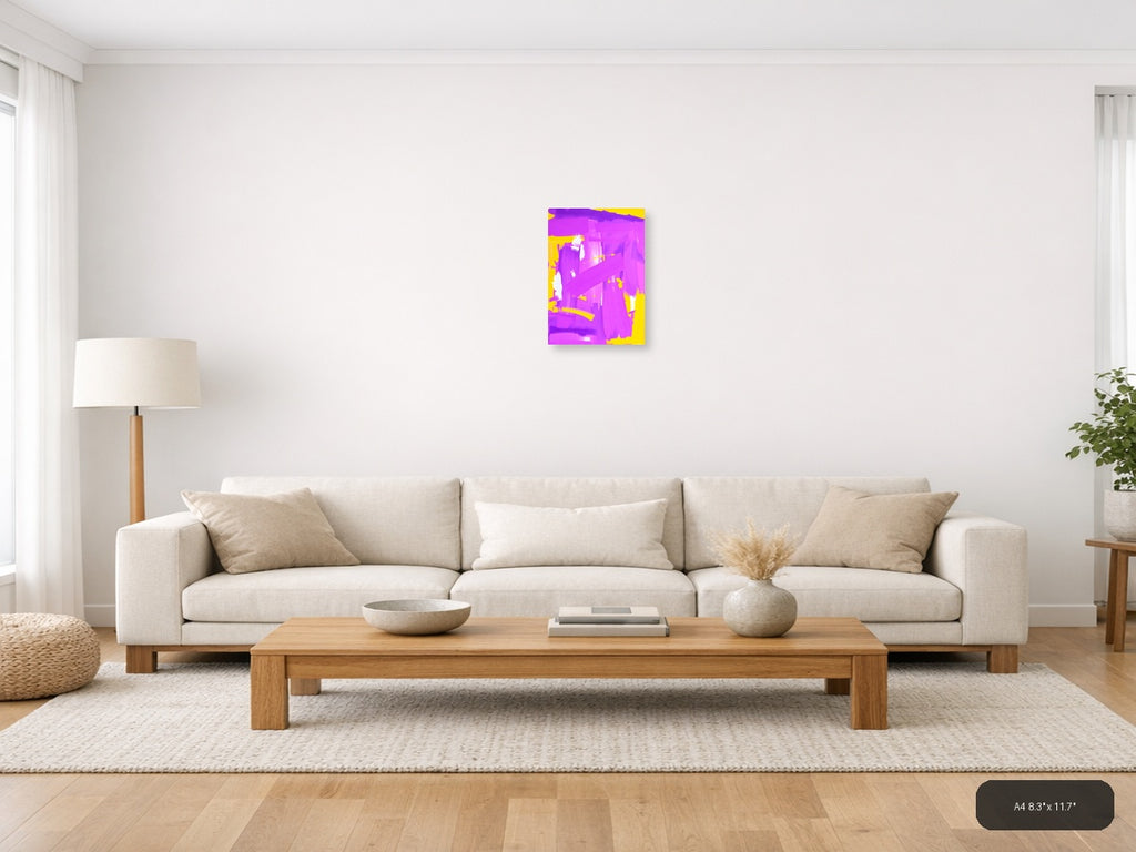 Vibrant Magenta & Yellow Abstract Paint Strokes Wall Art — A4 / Living Room