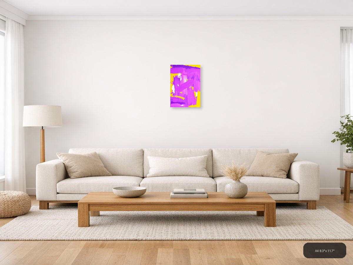 Vibrant Magenta & Yellow Abstract Paint Strokes Wall Art — A4 / Living Room