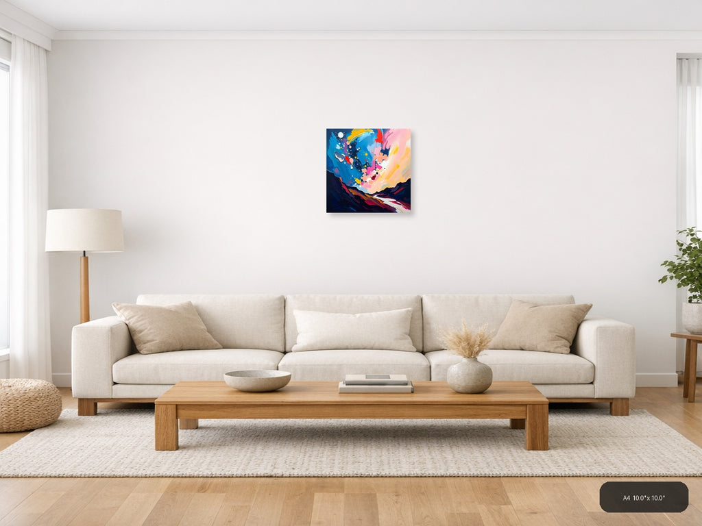 Abstract Colorful Landscape with Moon - Modern Wall Art — A4 / Living Room