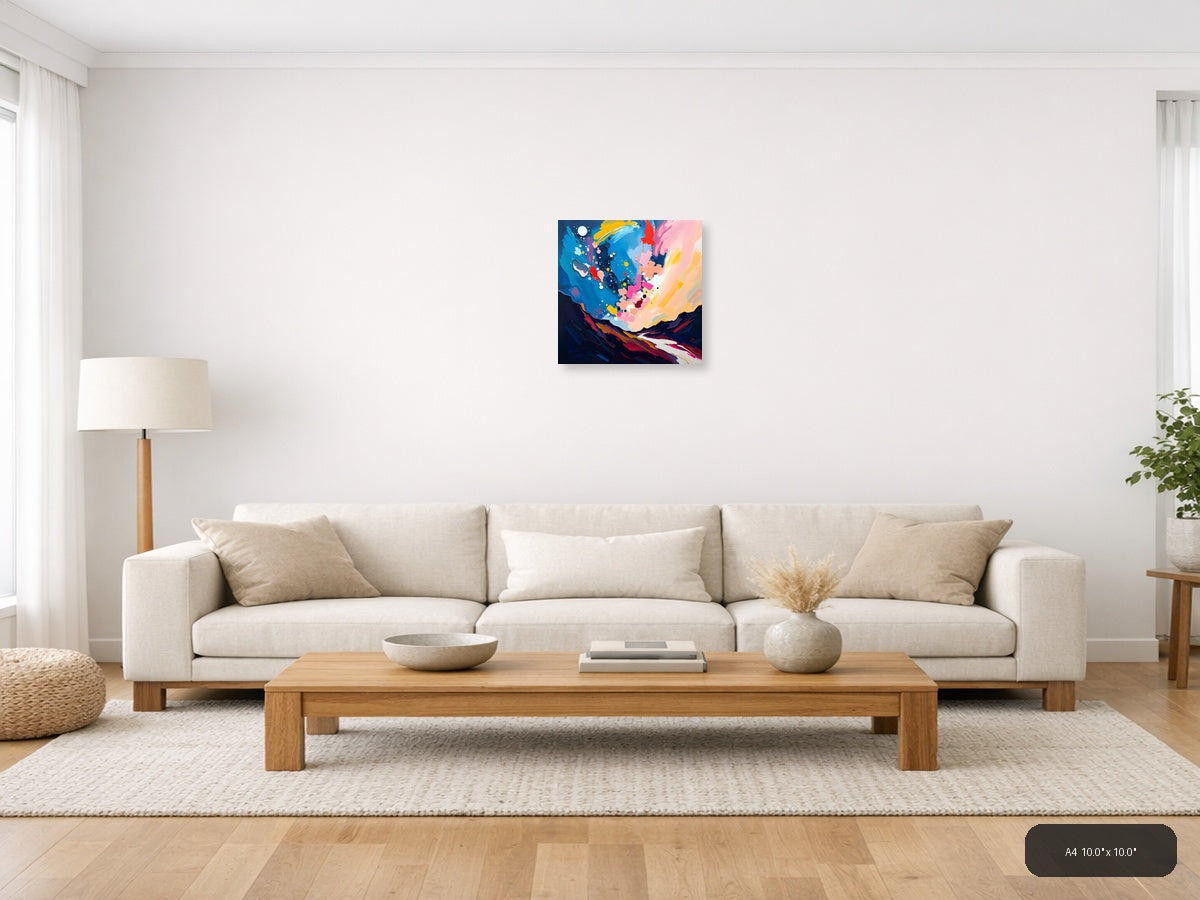 Abstract Colorful Landscape with Moon - Modern Wall Art — A4 / Living Room