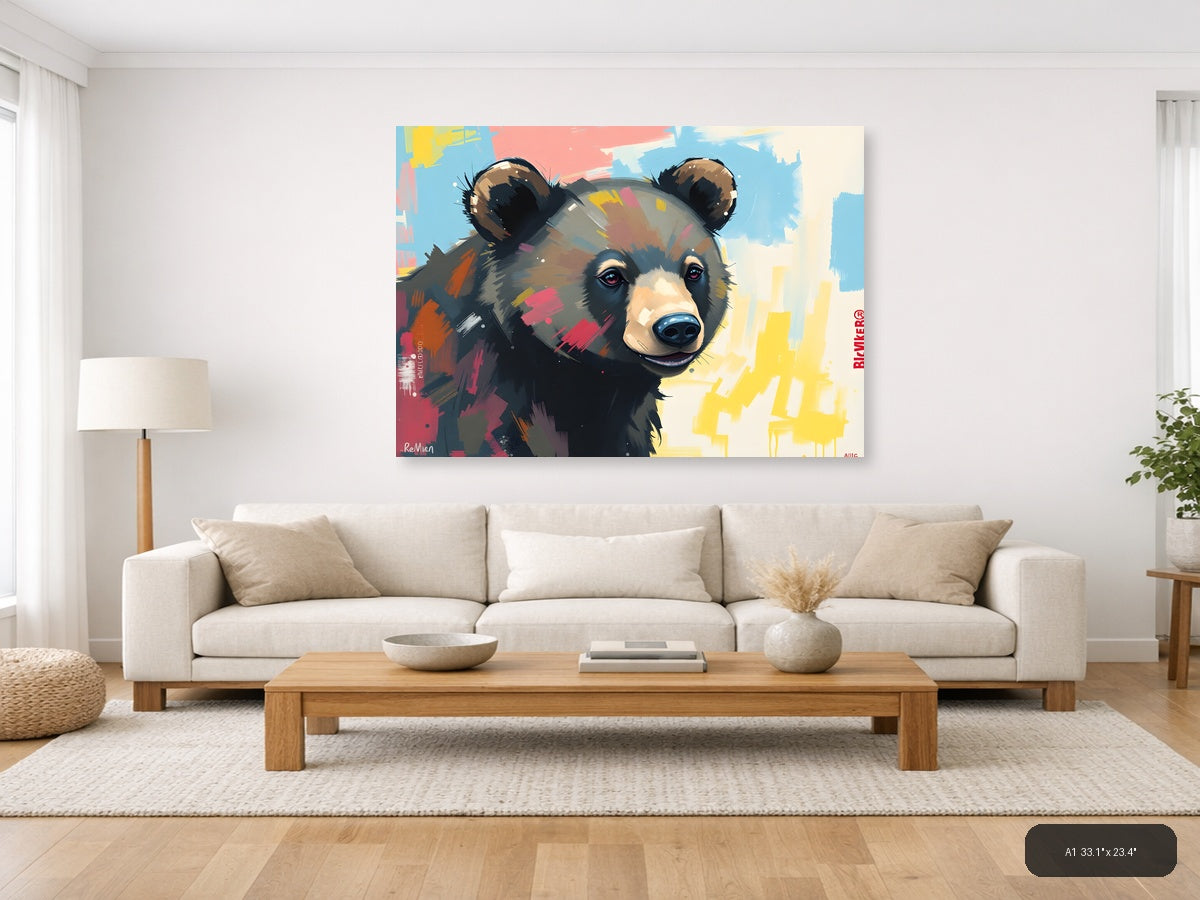 Colorful Abstract Bear Portrait Wall Art — A1 / Living Room
