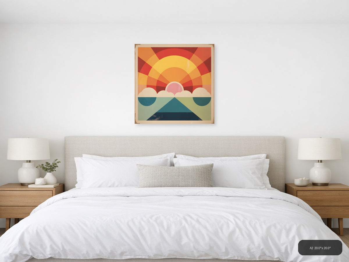 Vintage Sunrise Over Ocean with Clouds Wall Art — A2 / Bedroom