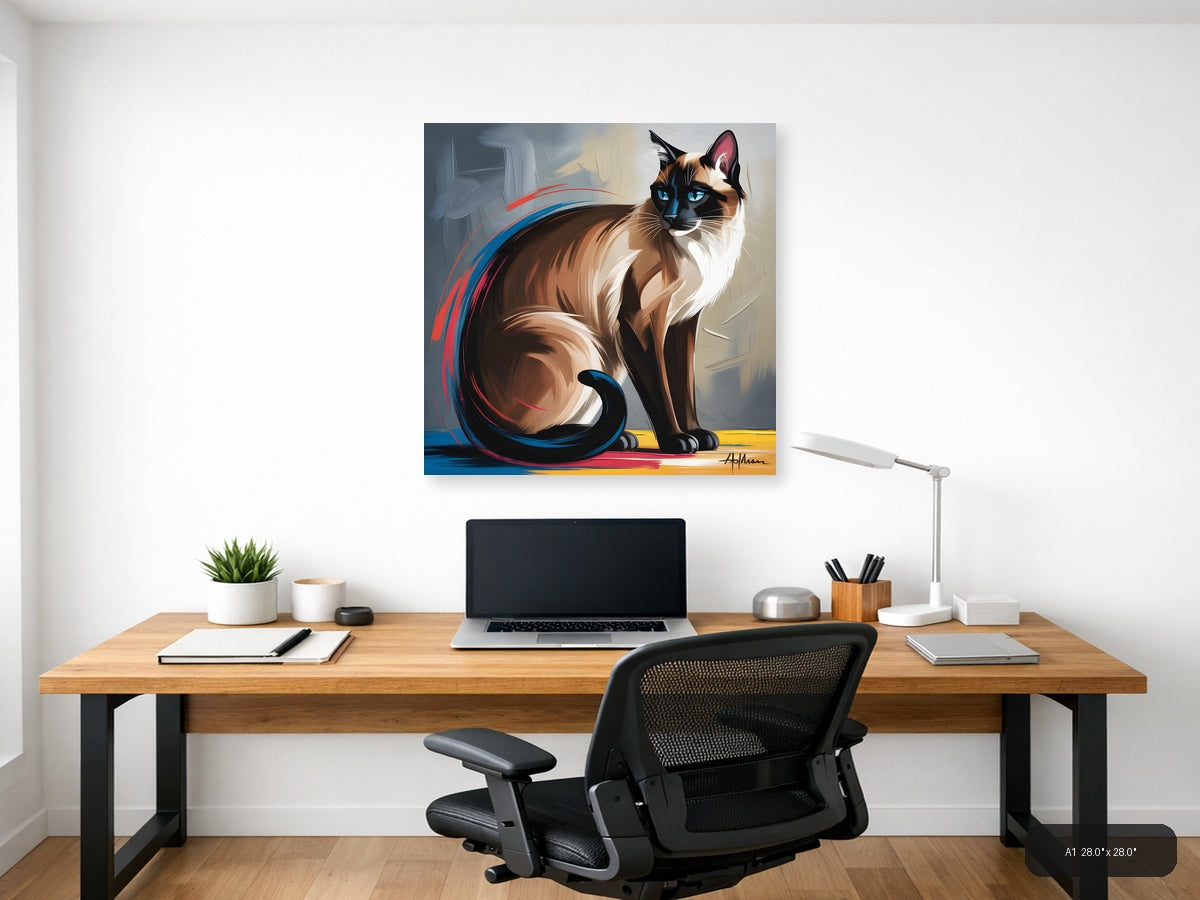 Siamese Cat Portrait Abstract Blue Eyes Wall Art — A1 / Office
