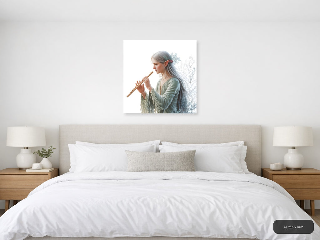 Elf Flute Player Minimalist Wall Art — A2 / Bedroom