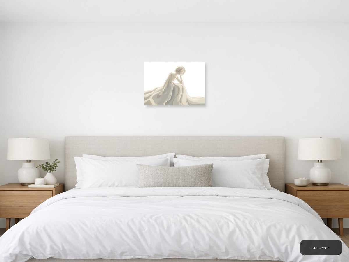 Elegant Woman in Flowing Gown Minimalist Wall Art — A4 / Bedroom