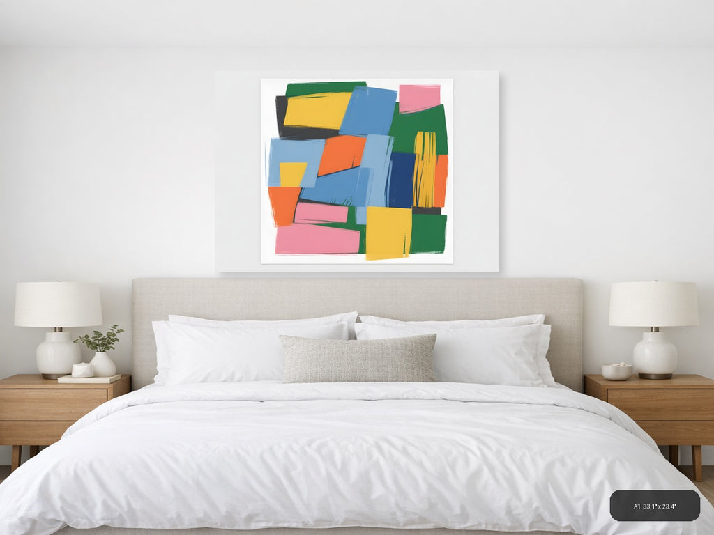 Colorful Abstract Geometric Shapes Canvas Wall Art — A1 / Bedroom