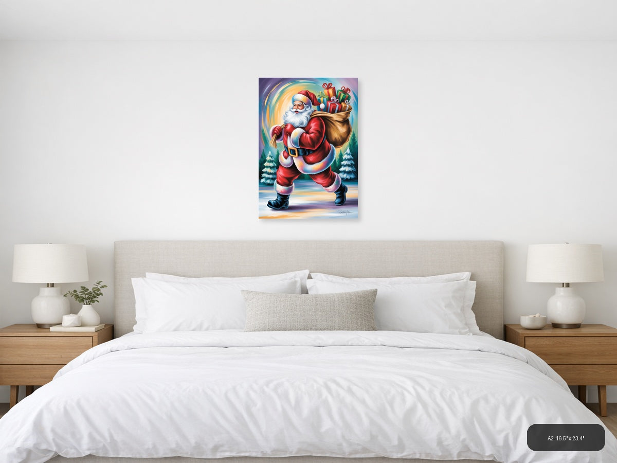 Jolly Santa with Gift Sack Winter Wall Art — A2 / Bedroom