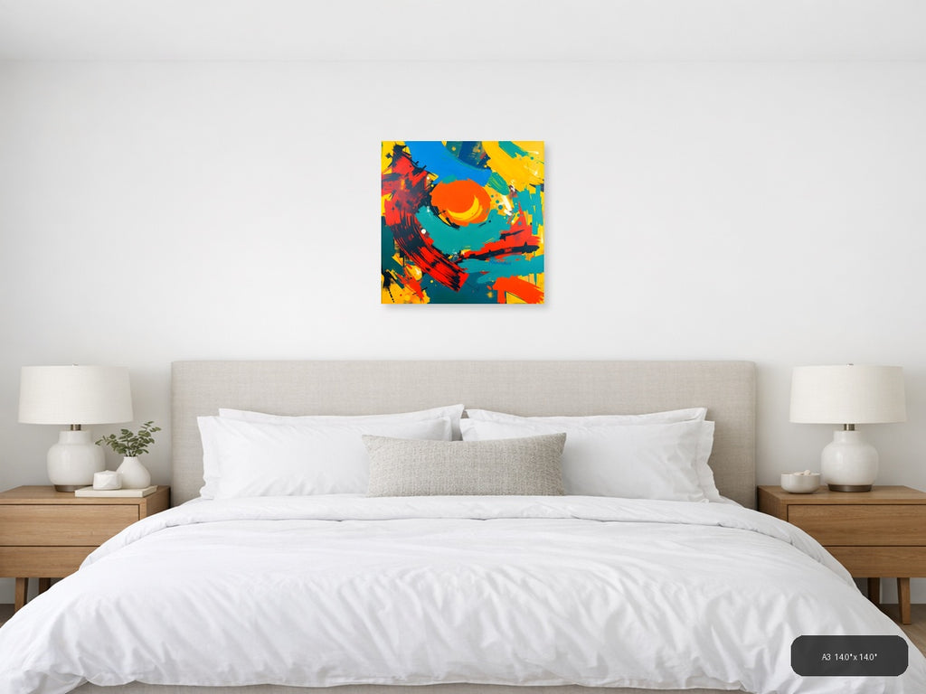 Vibrant Abstract Circles and Brushstrokes Modern Wall Art — A3 / Bedroom