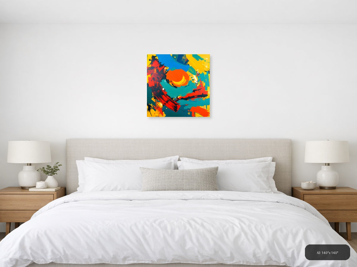 Vibrant Abstract Circles and Brushstrokes Modern Wall Art — A3 / Bedroom