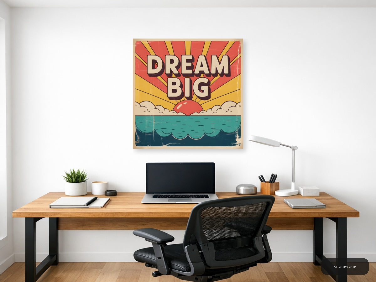 Dream Big Vintage Sunrise Ocean Wall Art — A1 / Office