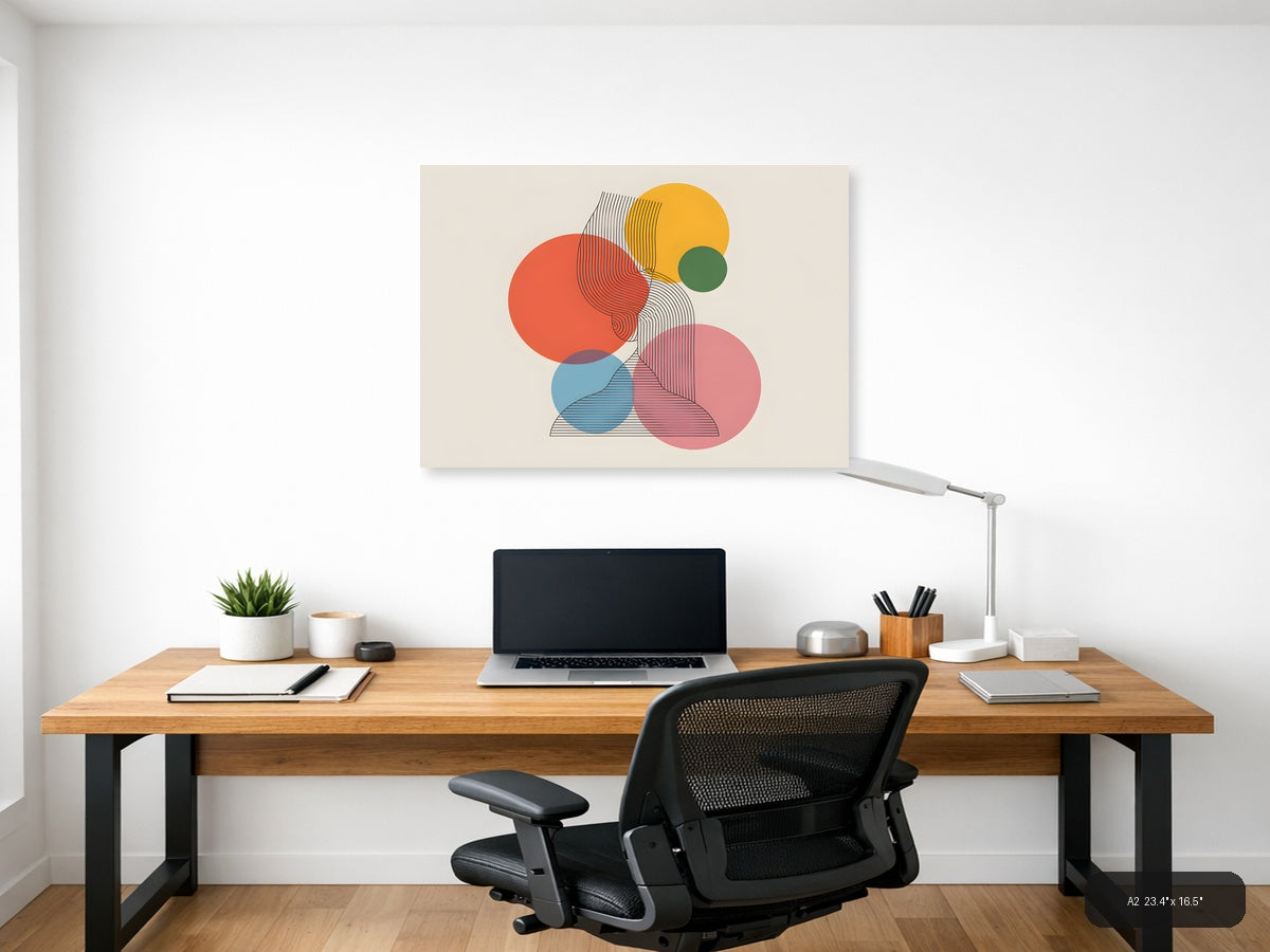Colorful Geometric Circles Line Art Wall Art — A2 / Office