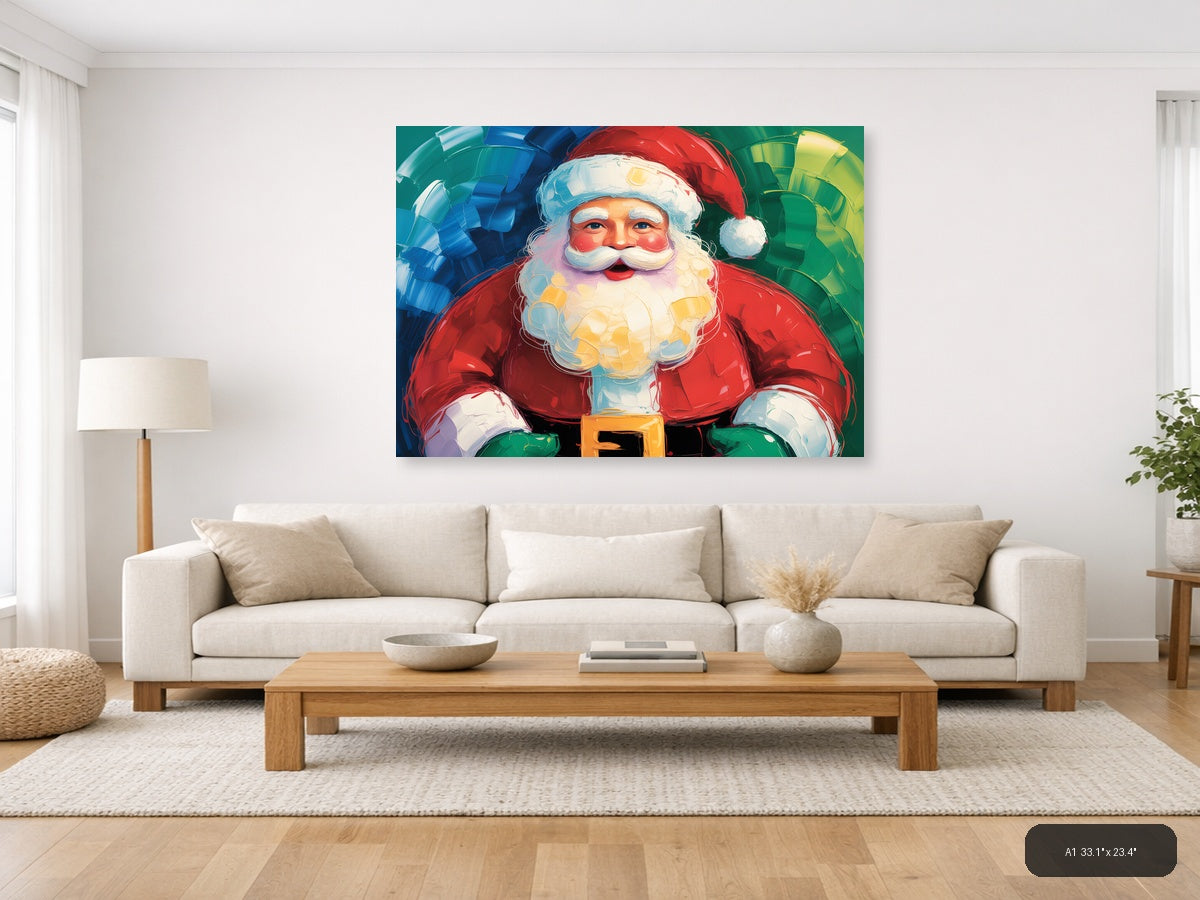 Abstract Santa Claus Portrait Colorful Holiday Wall Art — A1 / Living Room