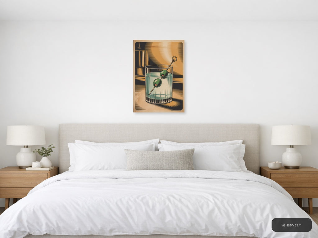 Vintage Martini Cocktail with Olives Wall Art — A2 / Bedroom