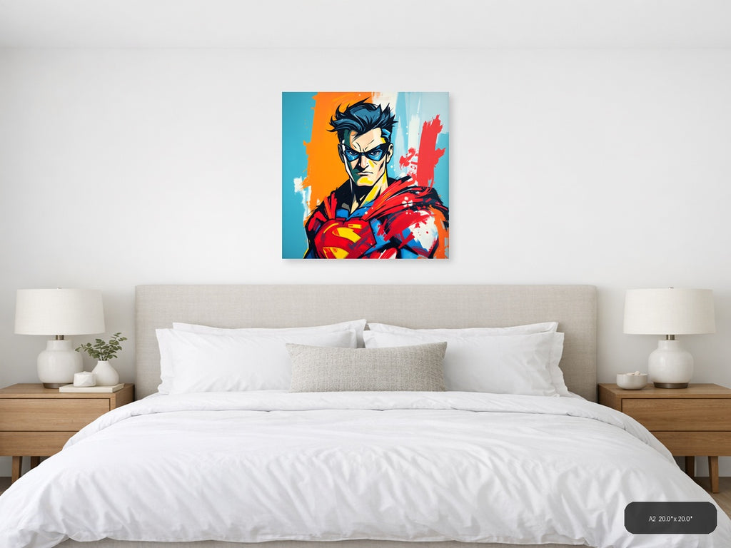 Abstract Superhero Portrait Pop Art Style Wall Art — A2 / Bedroom