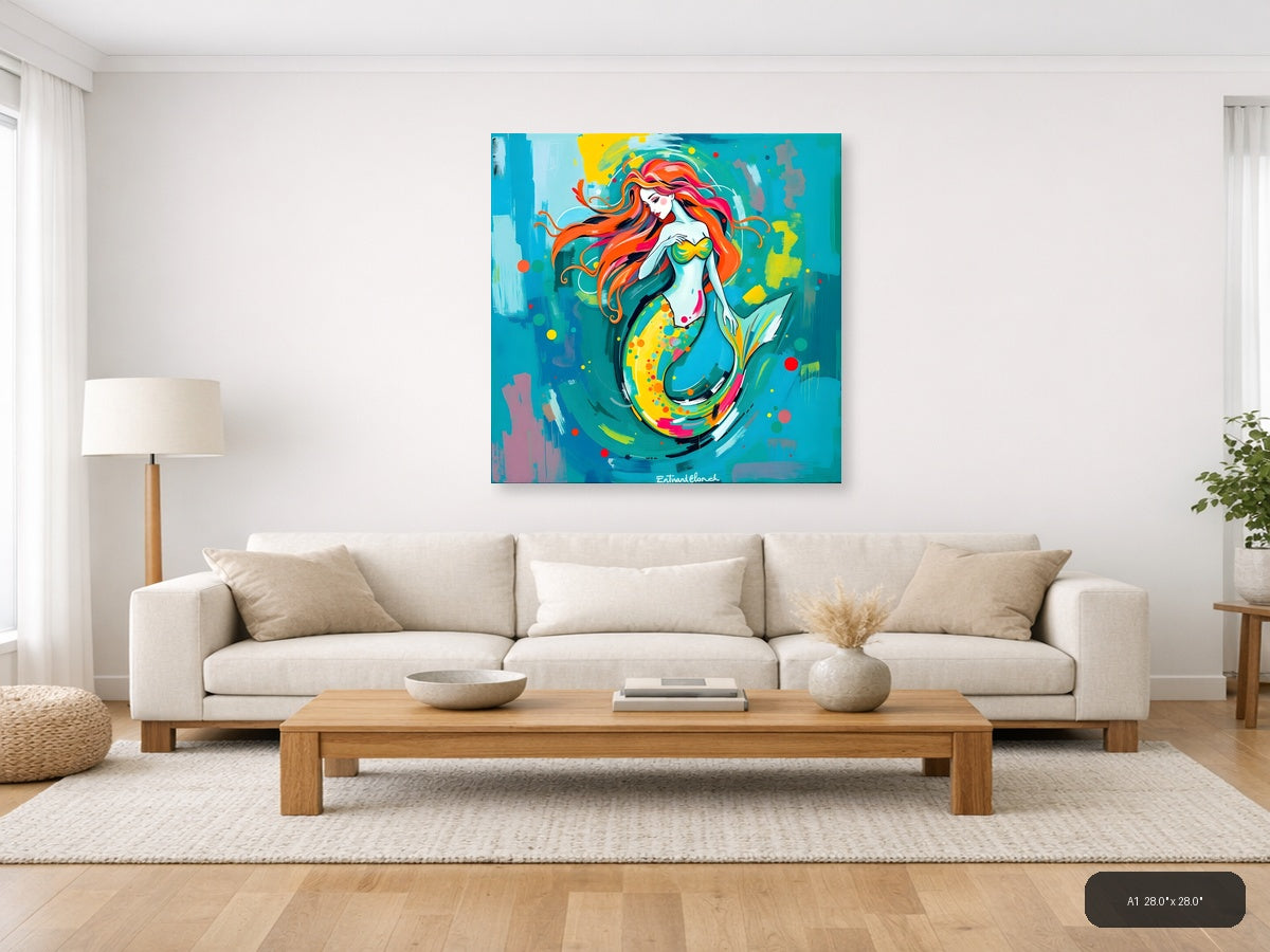 Colorful Mermaid Abstract Pop Art Wall Art — A1 / Living Room