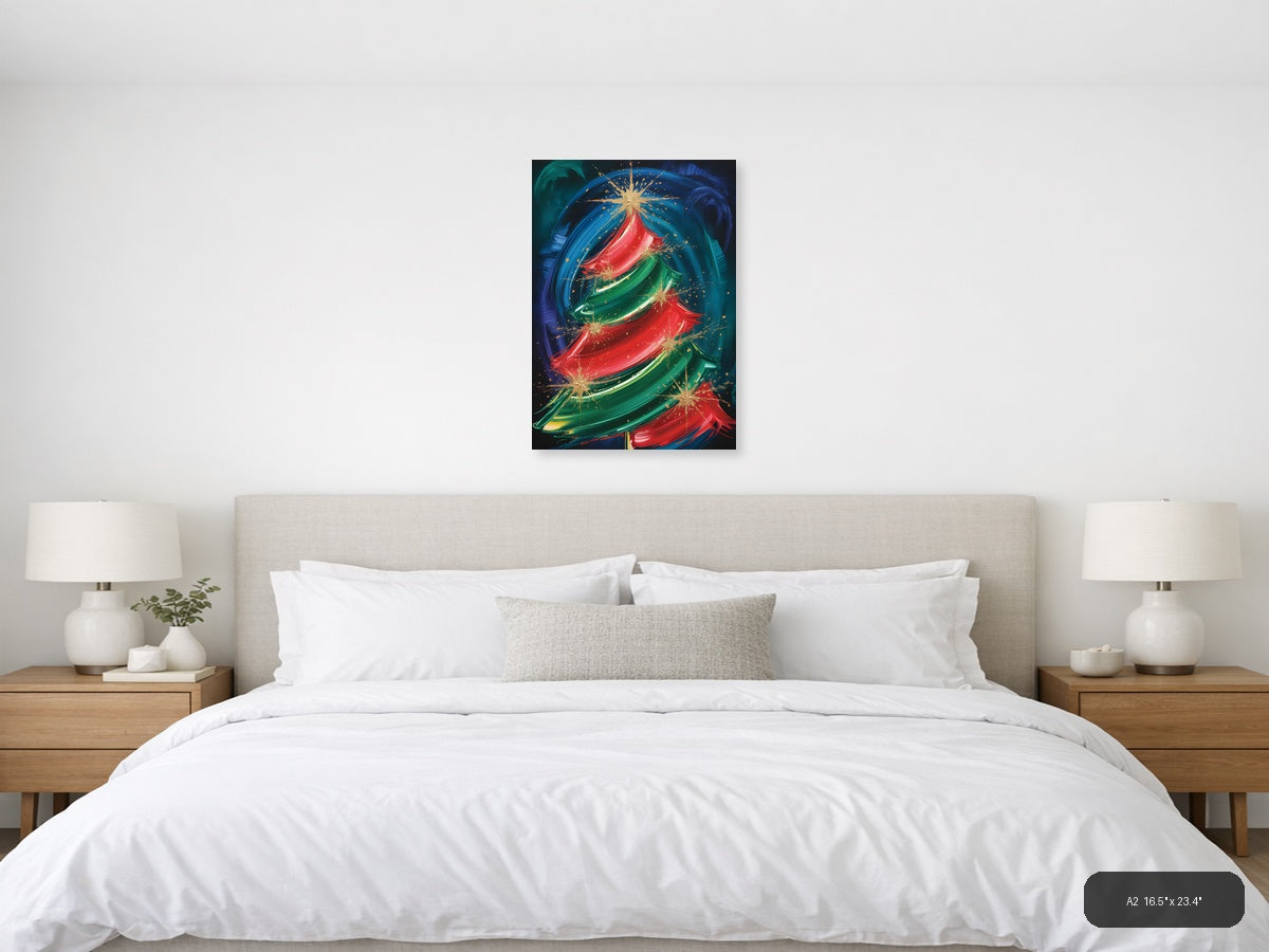 Abstract Christmas Tree Gold Sparkle Wall Art — A2 / Bedroom