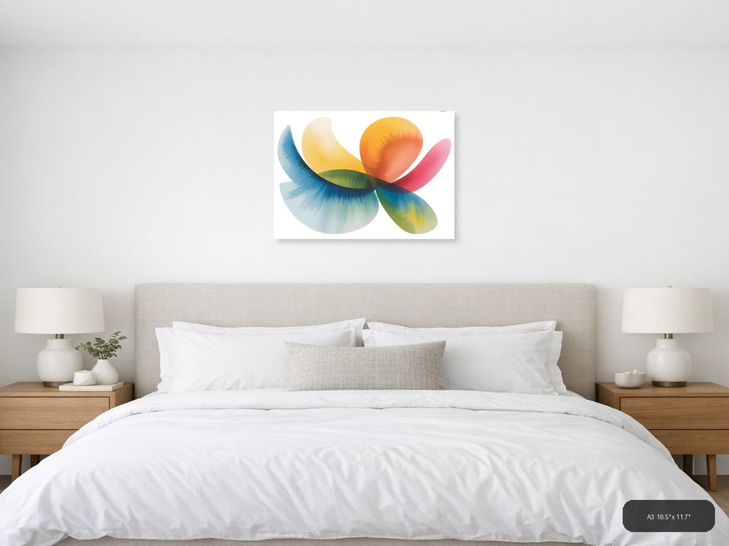 Colorful Watercolor Flower Petals Landscape Wall Art — A3 / Bedroom