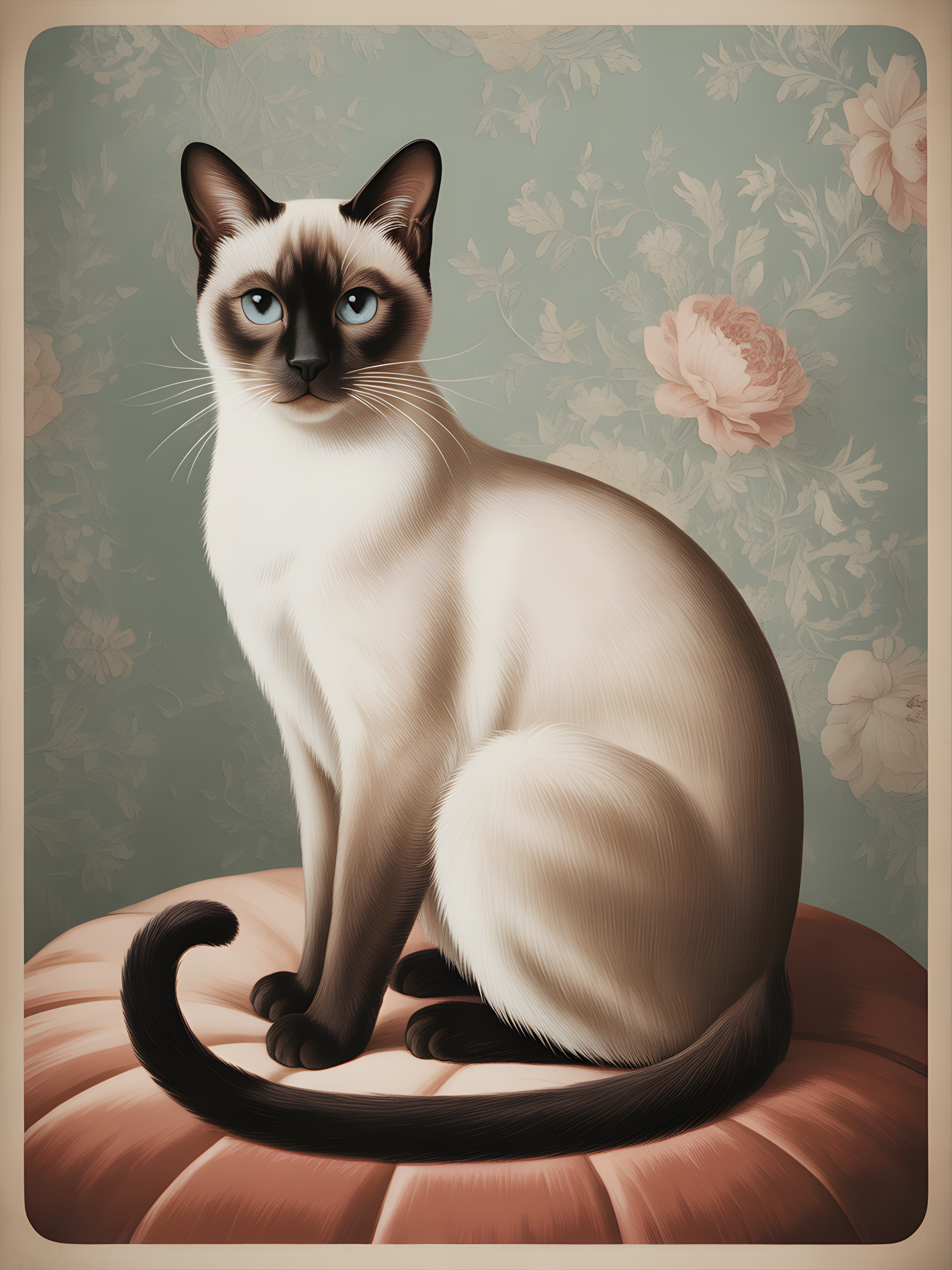 Siamese Cat with Blue Eyes Vintage Portrait Wall Art