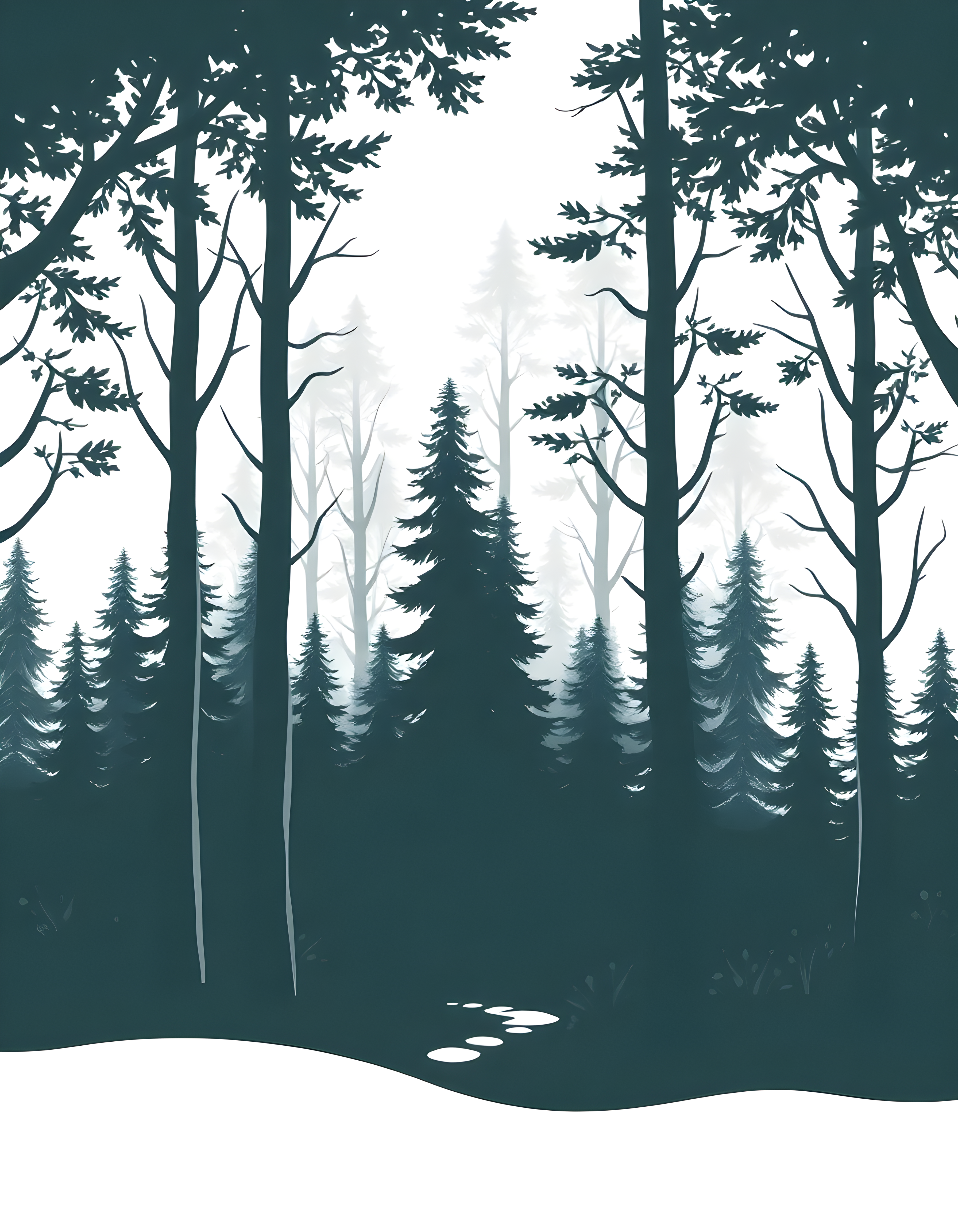 Minimalist Forest Path Winter Landscape Wall Art