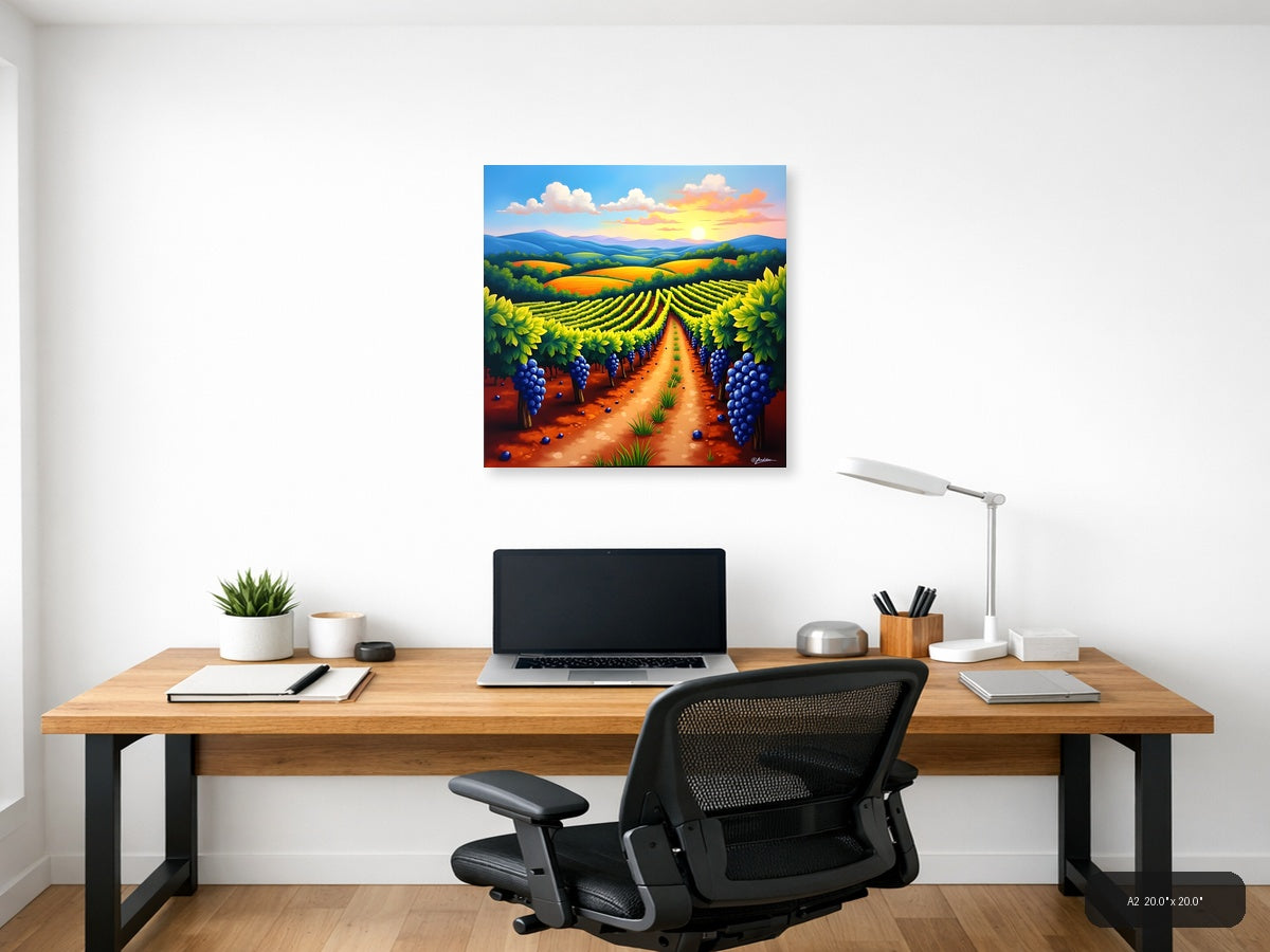Vibrant Vineyard Sunset - Abstract Landscape Wall Art — A2 / Office