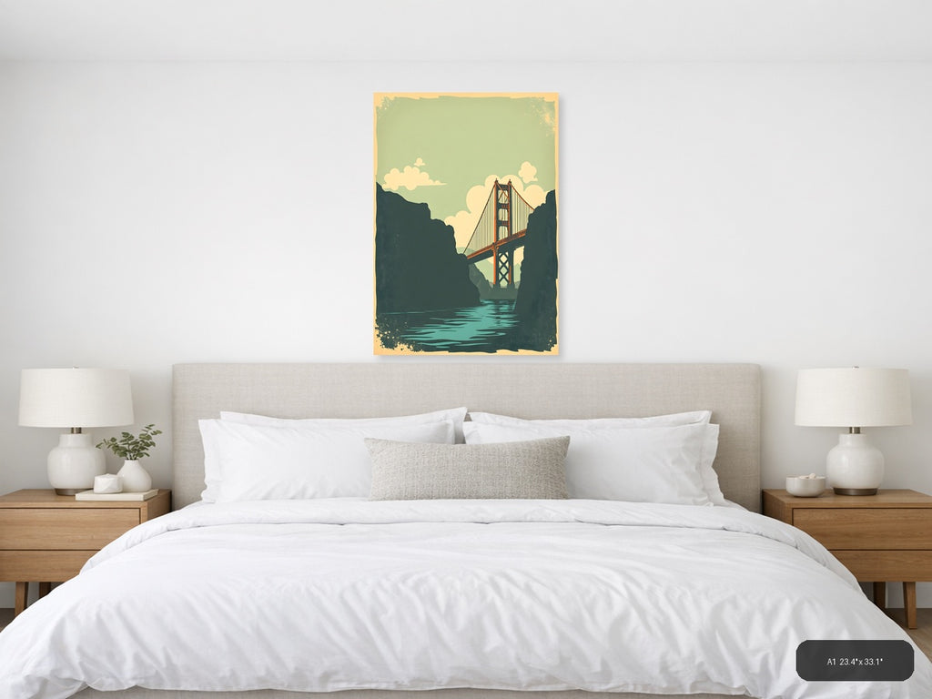 Golden Gate Bridge Vintage Landscape Wall Art — A1 / Bedroom