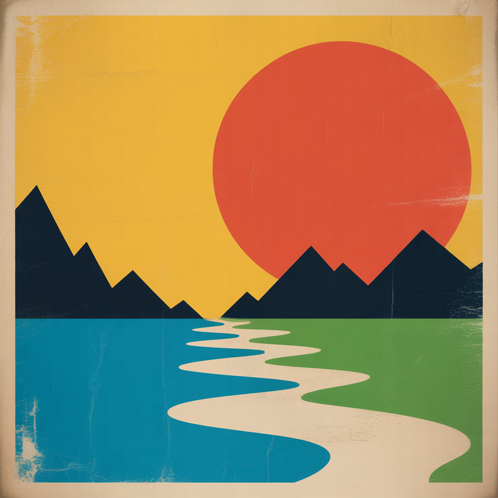 Vintage Sunset Mountain Landscape Wall Art