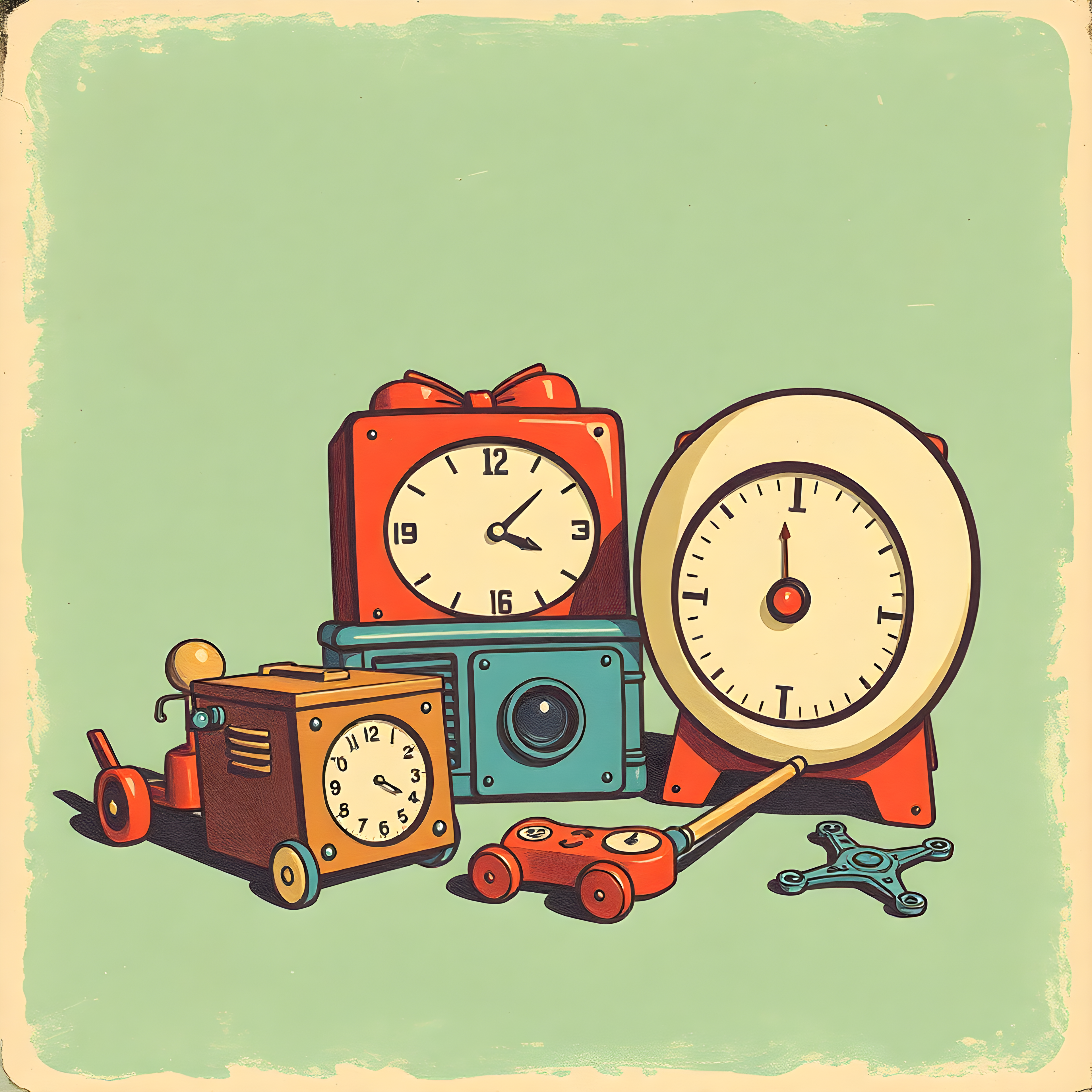 Vintage Toy Collection Retro Wall Art