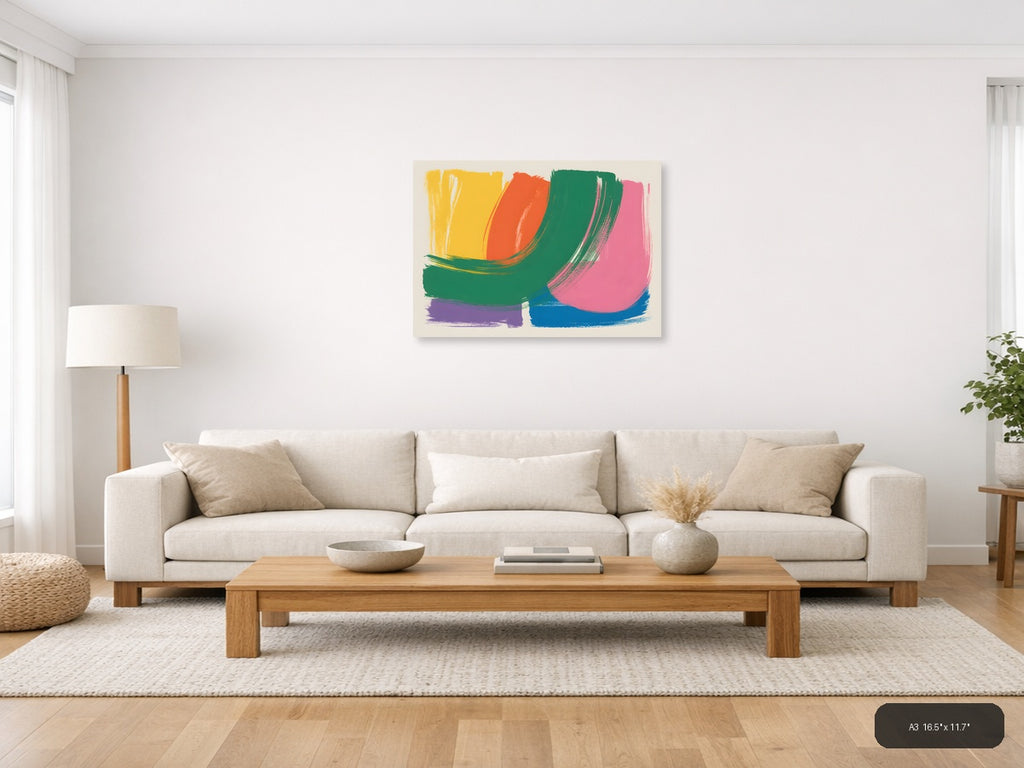 Vibrant Abstract Brushstrokes Landscape Wall Art — A3 / Living Room