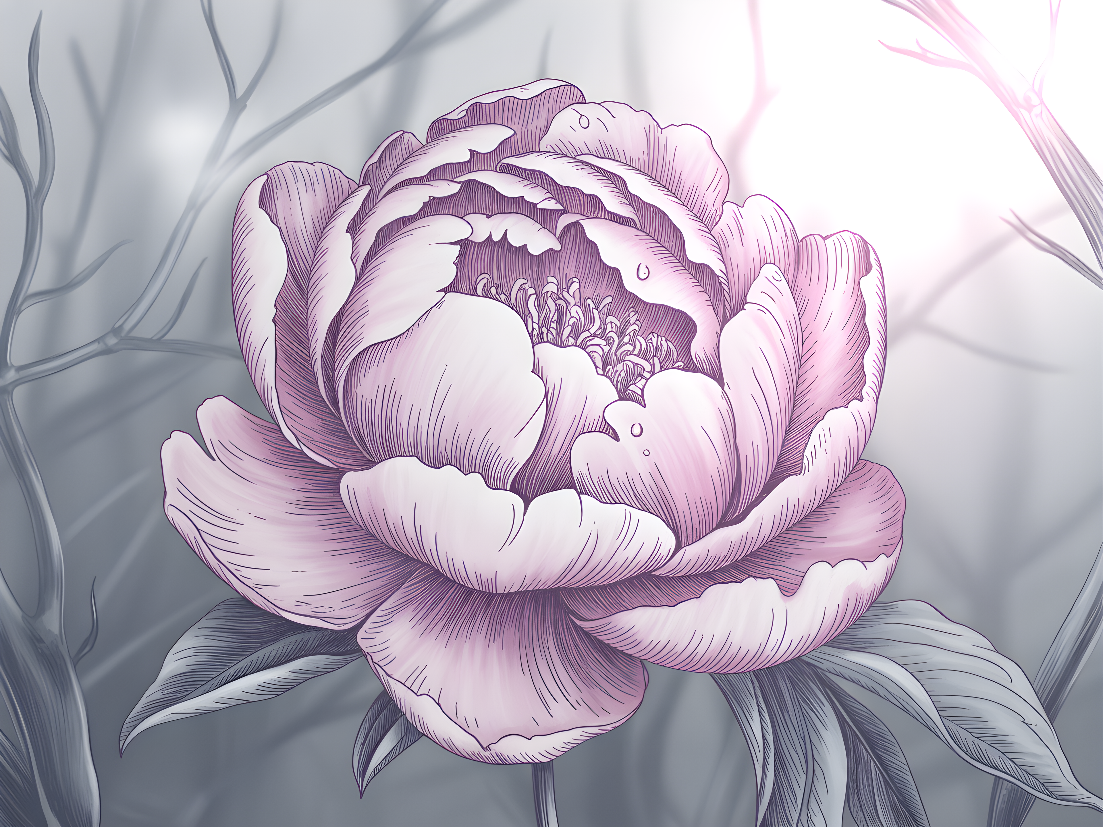 Pink Peony Line Art Illustration Wall Art