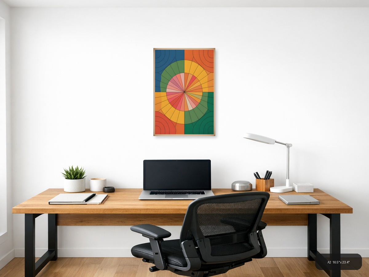 Vintage Radial Color Wheel Pie Chart Design Wall Art — A2 / Office