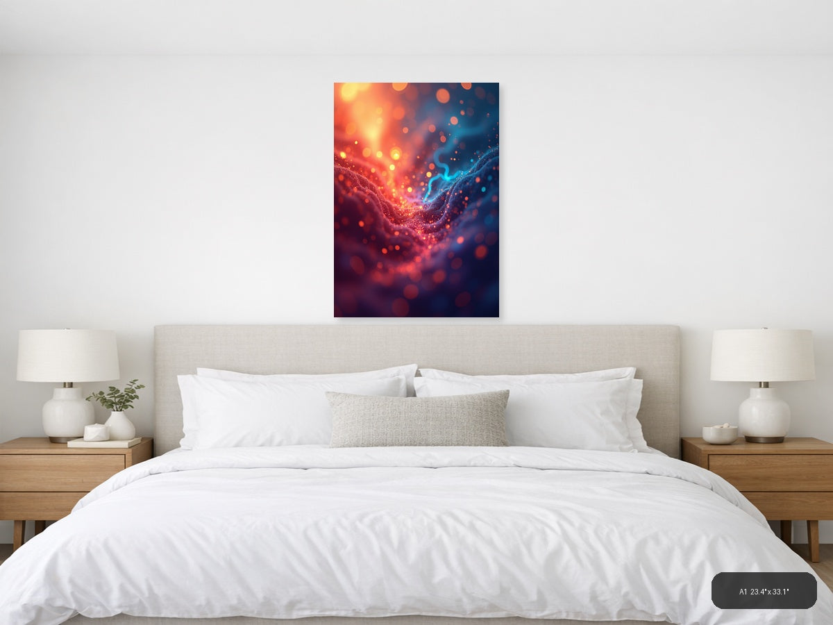 Abstract Glowing Energy Wave Red Blue Wall Art — A1 / Bedroom