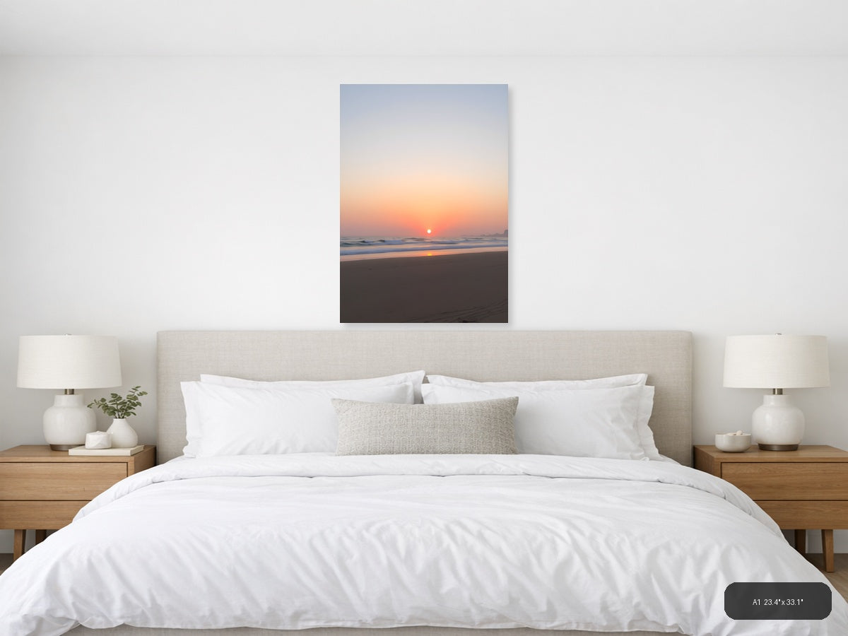 Minimalist Sunset Beach Ocean Waves Wall Art — A1 / Bedroom