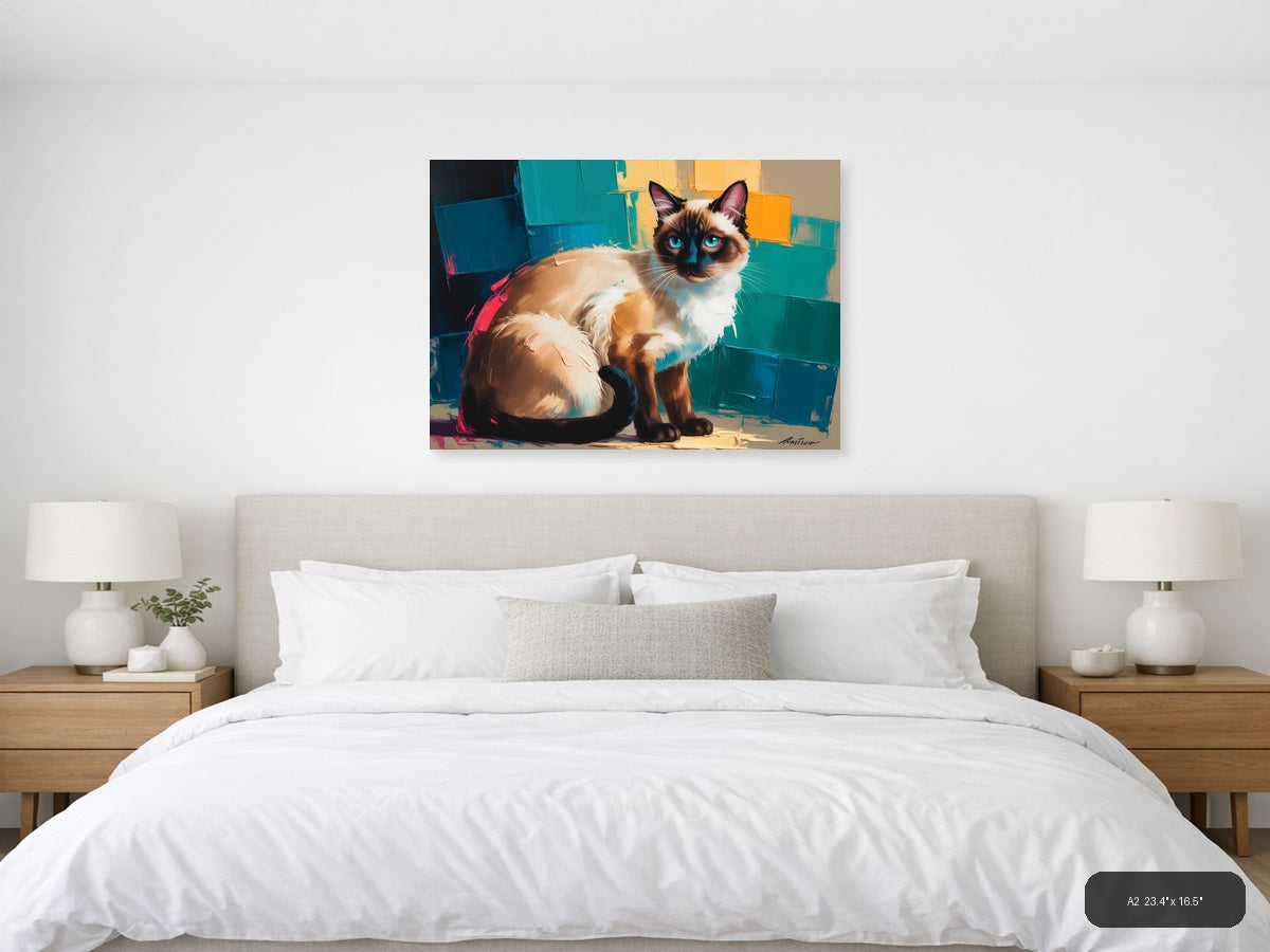 Siamese Cat with Blue Eyes Abstract Modern Wall Art — A2 / Bedroom