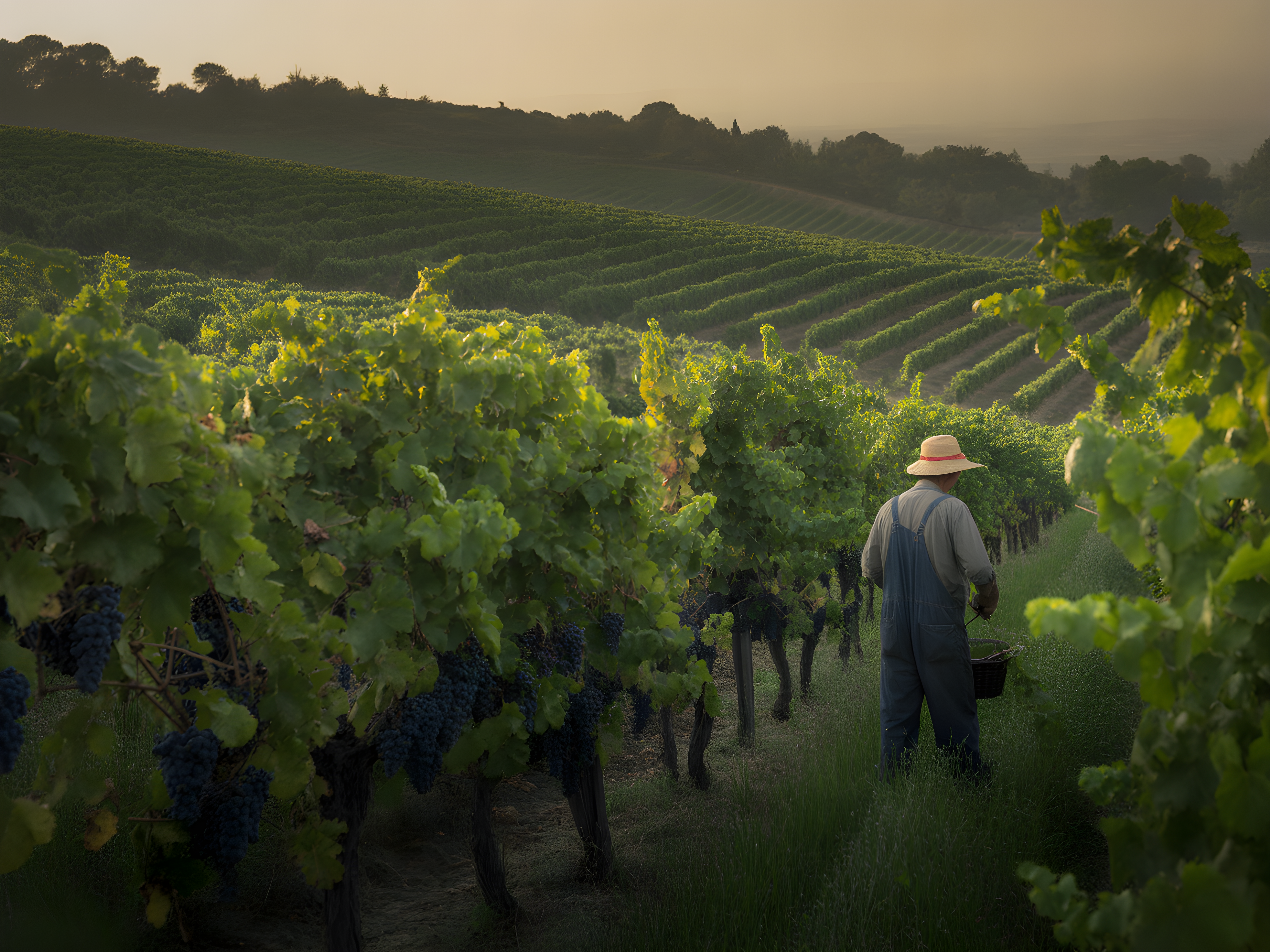 Vineyard Worker at Sunset - Photography Wall Art