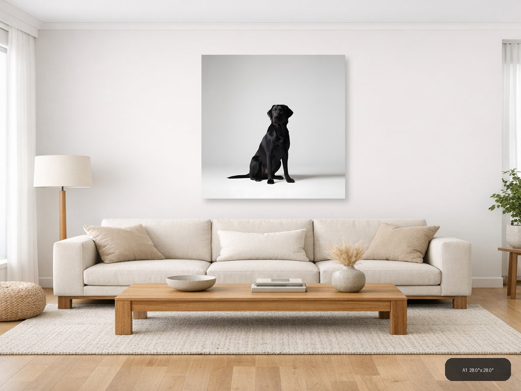 Black Labrador Sitting - Minimalist Dog Wall Art — A1 / Living Room