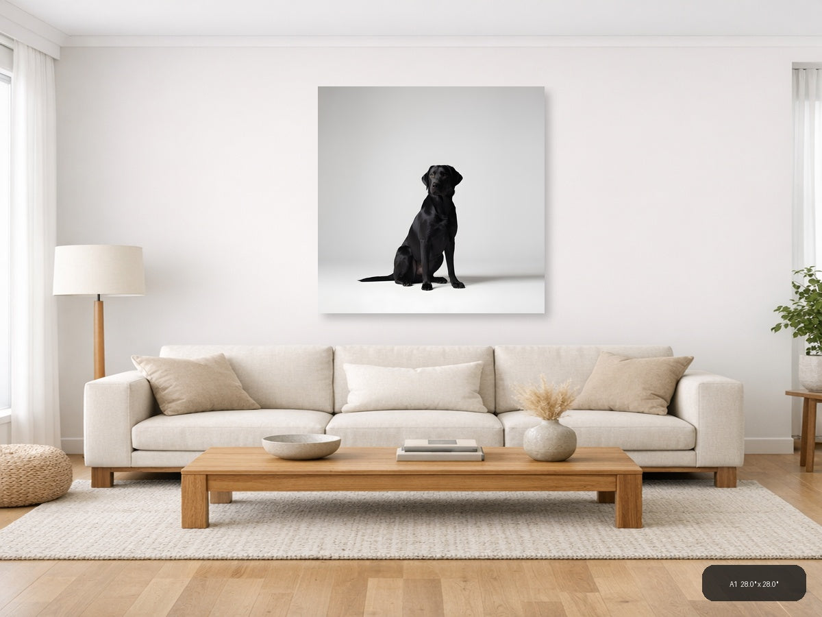 Black Labrador Sitting - Minimalist Dog Wall Art — A1 / Living Room