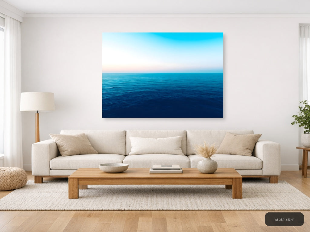 Minimalist Ocean Horizon Blue Water Wall Art — A1 / Living Room