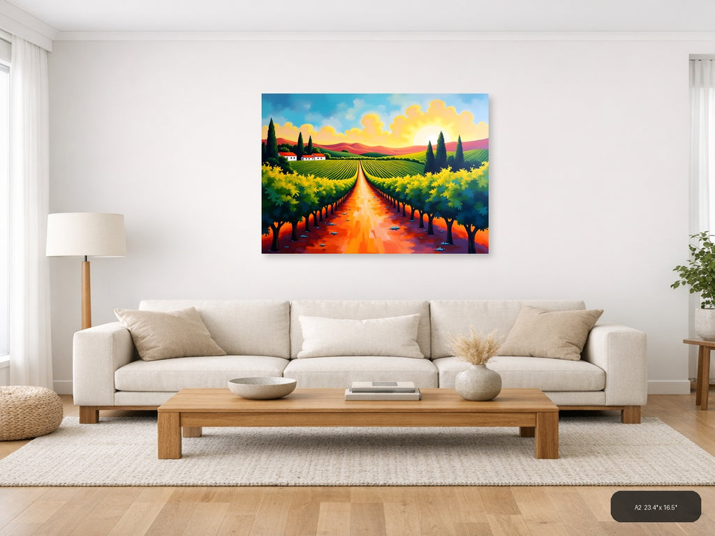 Tuscan Vineyard Landscape Abstract Painting Wall Art — A2 / Living Room