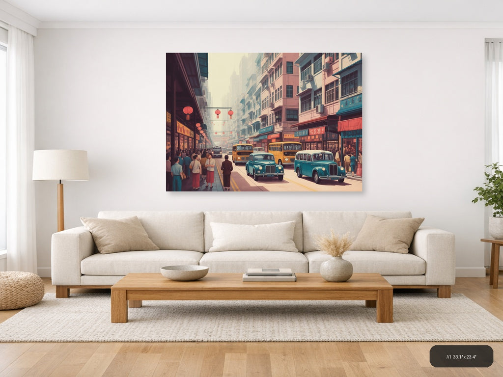 Hong Kong — Vintage (Landscape) Canvas Print | Vintage Wall Art | A4 A3 A2 A1 — A1 / Living Room