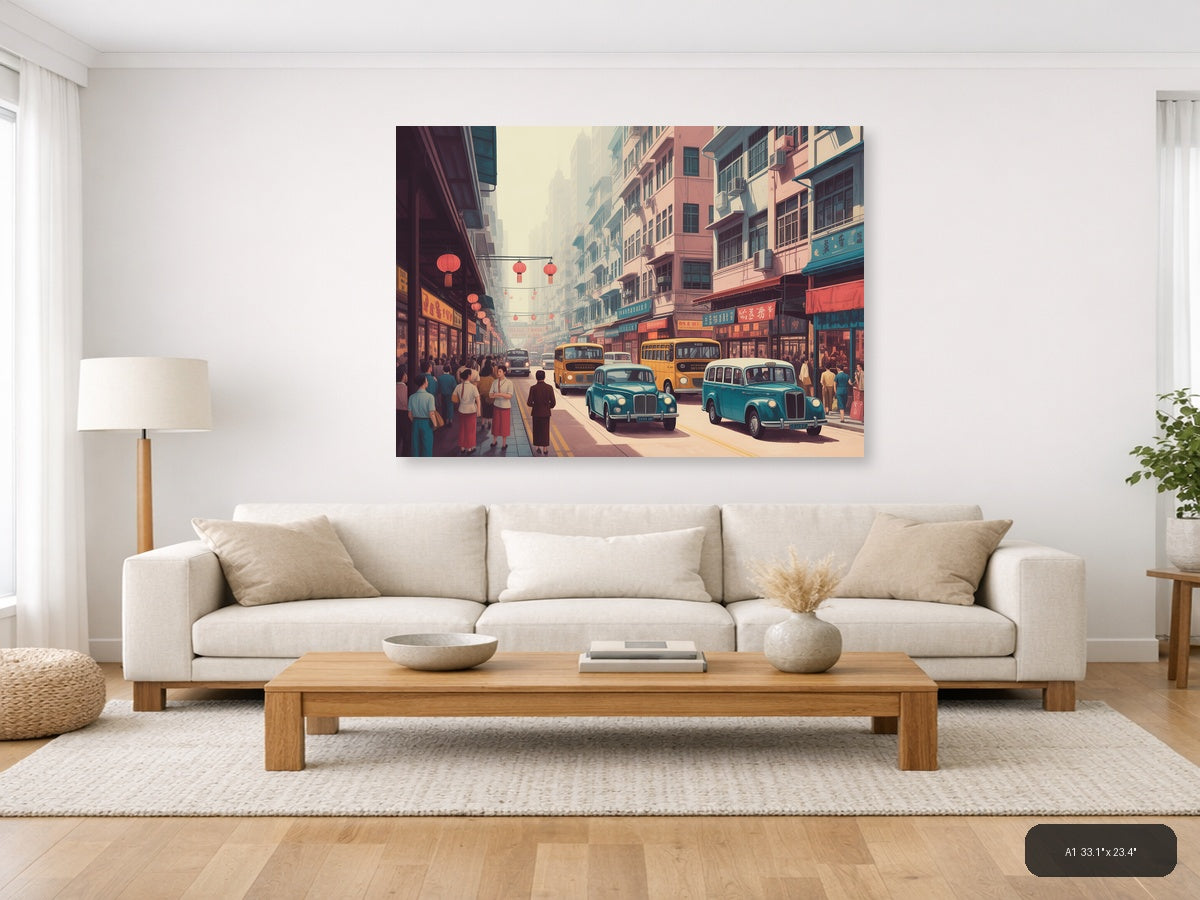 Hong Kong — Vintage (Landscape) Canvas Print | Vintage Wall Art | A4 A3 A2 A1 — A1 / Living Room