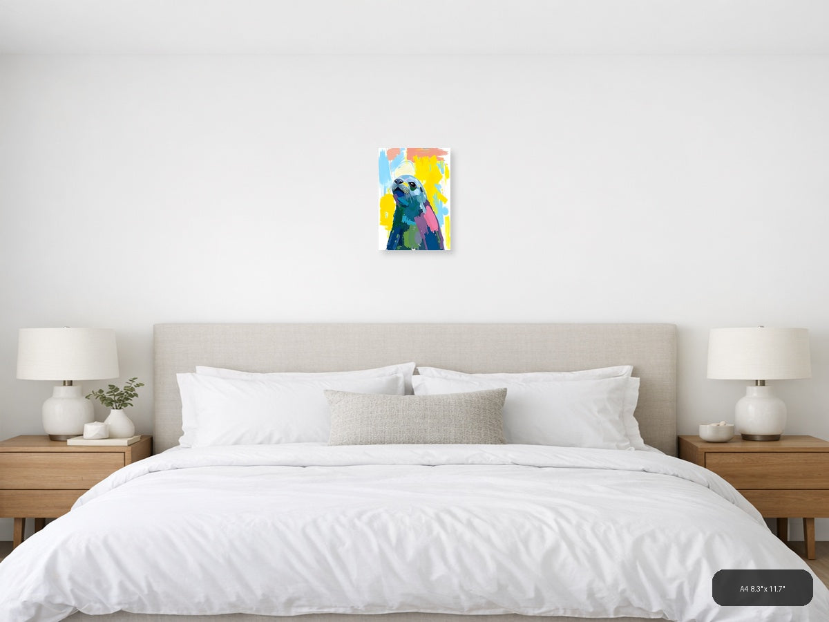 Colorful Abstract Seal Portrait Wall Art — A4 / Bedroom