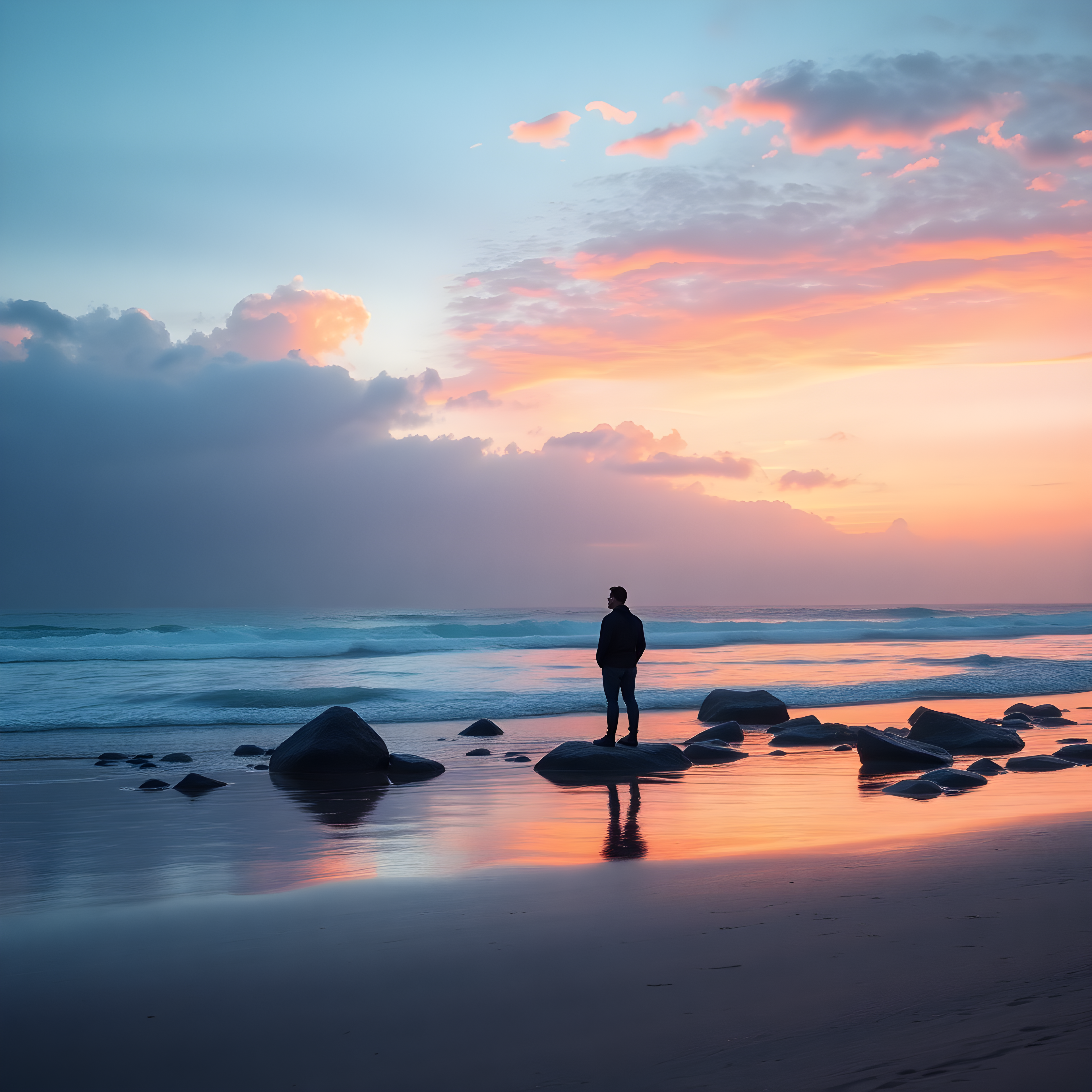 Minimalist Sunset Beach Silhouette Wall Art