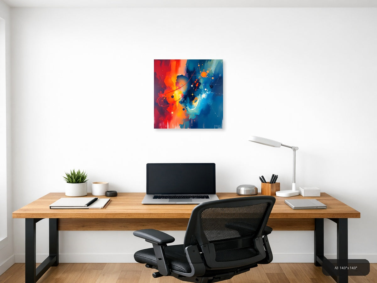 Abstract Cosmic Energy Orange Blue Wall Art — A3 / Office