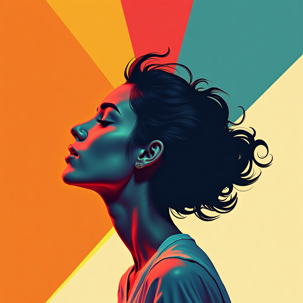 Colorful Pop Art Portrait Profile Woman Wall Art