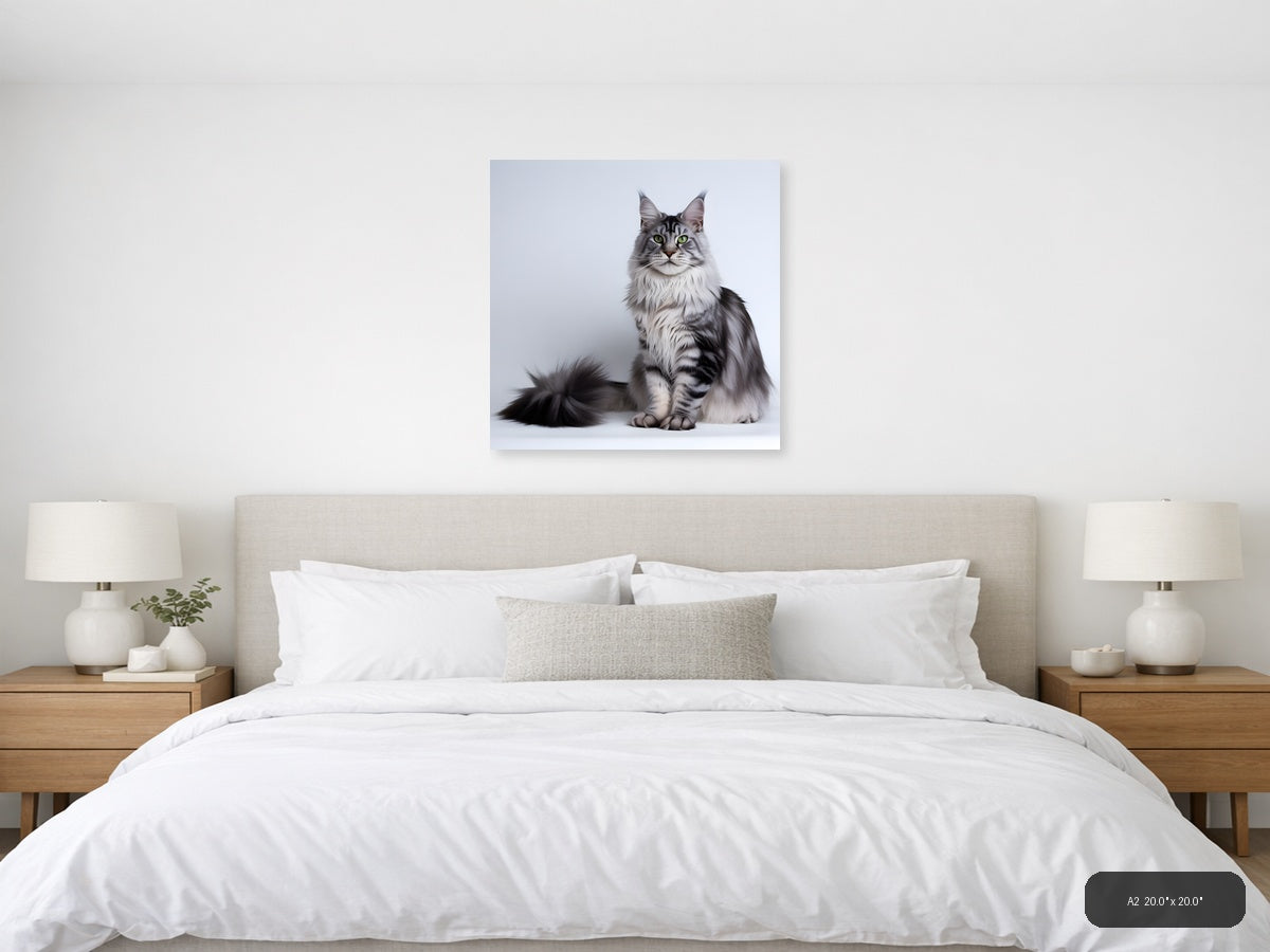 Gray Tabby Cat with Green Eyes Minimalist Wall Art — A2 / Bedroom