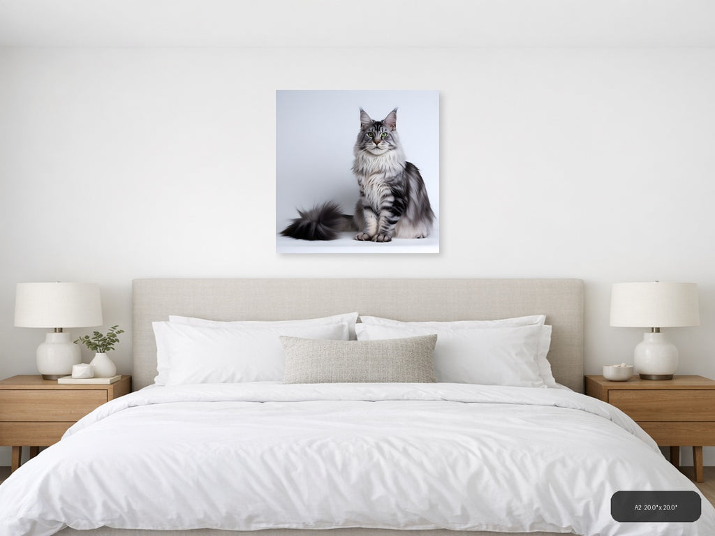 Gray Tabby Cat Portrait Minimalist Wall Art — A2 / Bedroom