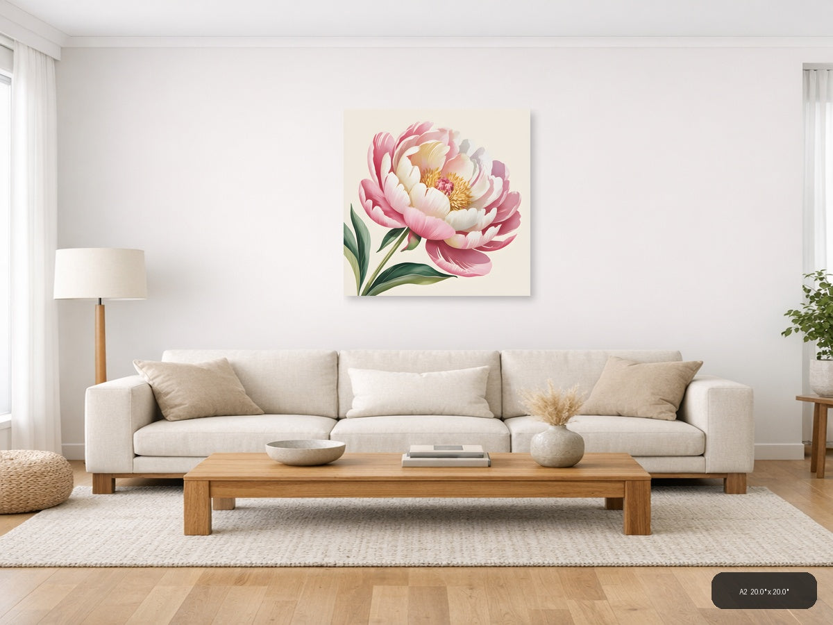 Pink Peony Watercolor Flower Wall Art — A2 / Living Room